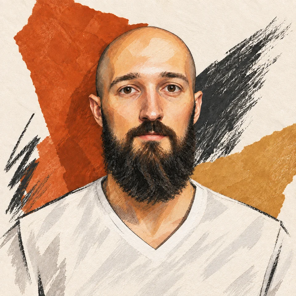 Illustrated portrait of Maksym Solomkin
